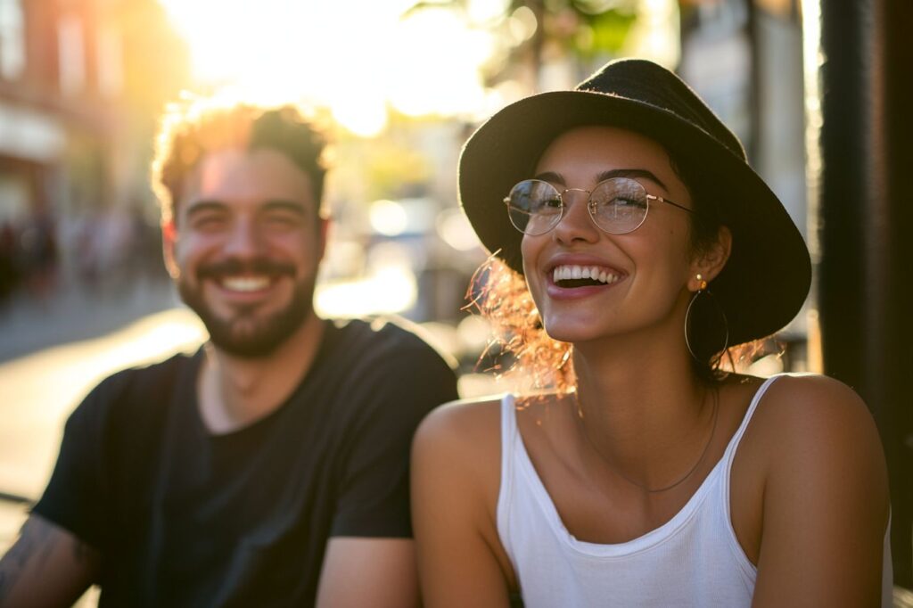 A smiling woman in glasses and a black hat enjoys a sunny afternoon, her confident energy suggesting the positive impact of treatment options like adult ADHD covered by Medi-Cal.