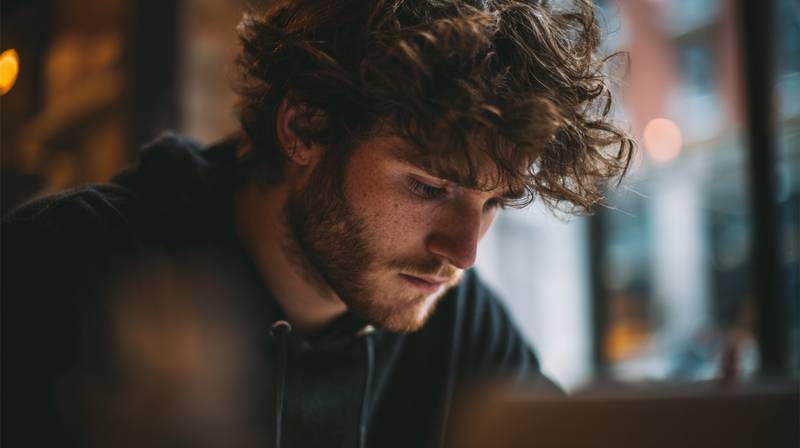 Adult ADHD treatment concept showing a focused adult working through attention challenges with support.