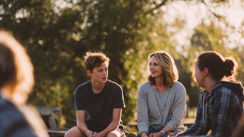 Family therapy in the Inland Empire with Medi-Cal shown through a calm outdoor family conversation.