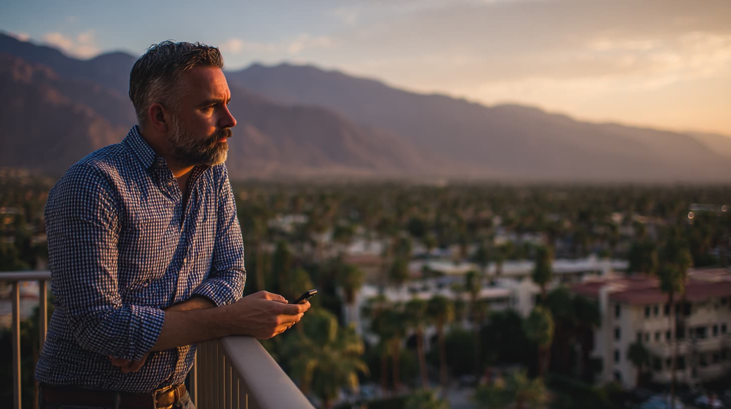 Man looking out over Southern California landscape reflecting emotional numbness and feeling dead inside before seeking depression therapy