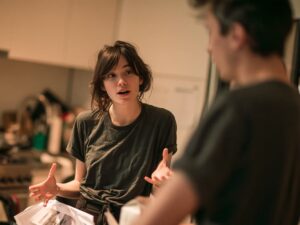Woman expressing frustration during a difficult conversation with her partner