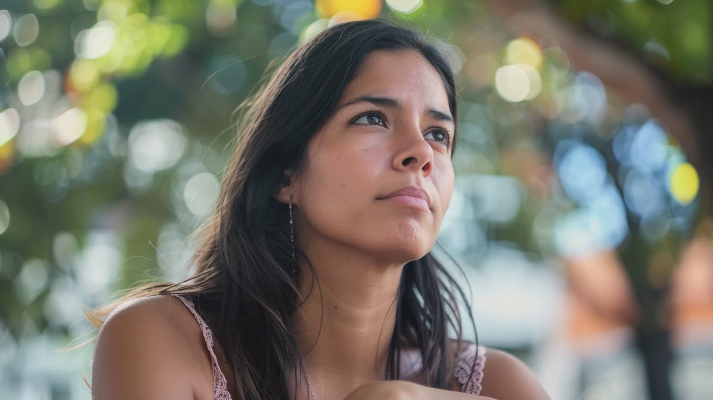 Woman looking thoughtful while struggling with overthinking and worry